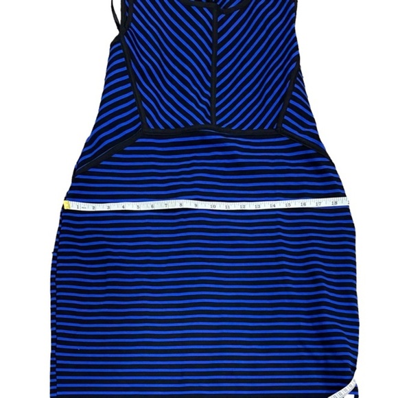 Motherhood Maternity Blue Black Striped Sleeveless Stretch Dress Belted ~ - Picture 7 of 8
